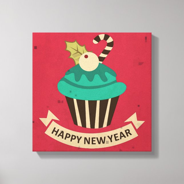 Happy New Year Cupcake Canvas Print (Front)