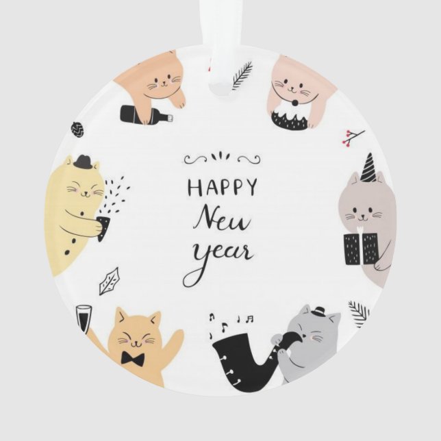 Happy New Year Custom Cat Photo Ornament (Back)