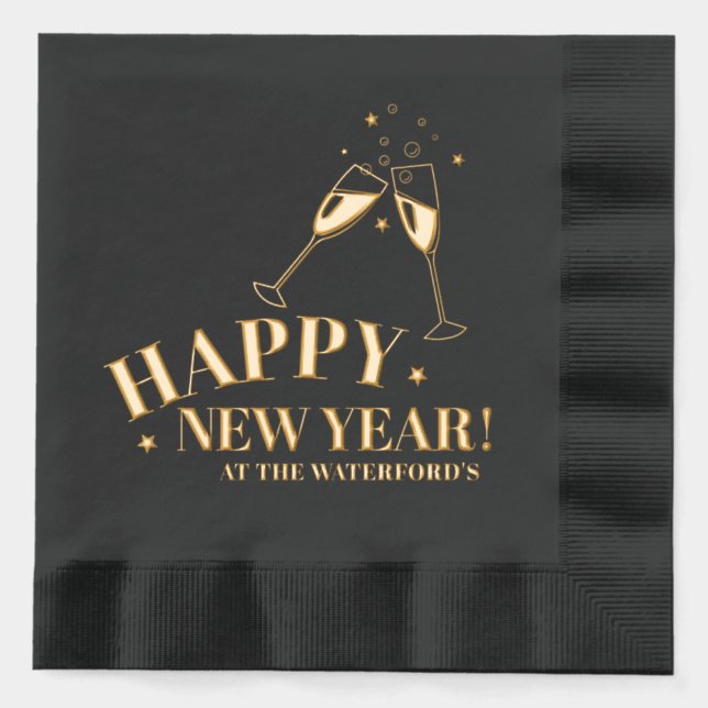 Happy New Year custom event champagne stars Foil Napkins (Front)