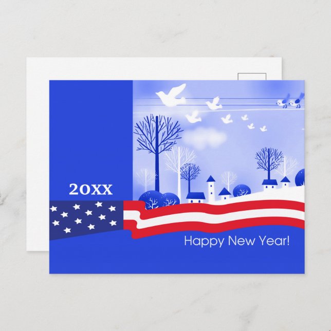 Happy New Year. Custom Year | Patriotic  Postcard (Front/Back)