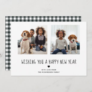Happy New Year   Cute Black and White Two Photo Holiday Card