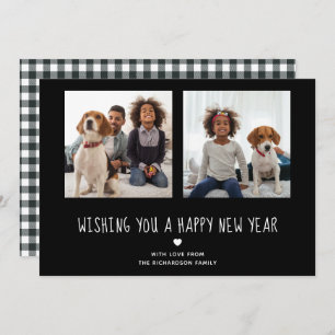 Happy New Year   Cute Black Two Photo Holiday Card