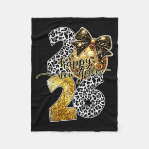 Happy New Year Cute Gold Disco Ball Bow New Year's Fleece Blanket