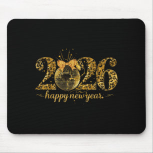 Happy New Year Cute Gold Disco Ball Bow New Year's Mouse Pad