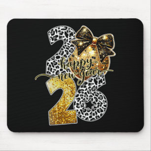 Happy New Year Cute Gold Disco Ball Bow New Year's Mouse Pad