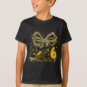 Happy New Year Cute Gold Disco Ball Bow New Year's T-Shirt