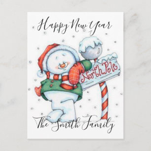 Happy New Year Cute Snowman Holiday Postcard