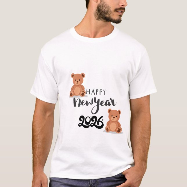 Happy New Year Cute Teddy Bear Illustration | Kids T-Shirt (Front)