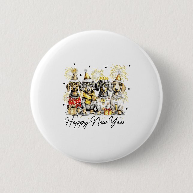 Happy New Year Dachshund Dog Lover 2026 New Year H 6 Cm Round Badge (Front)