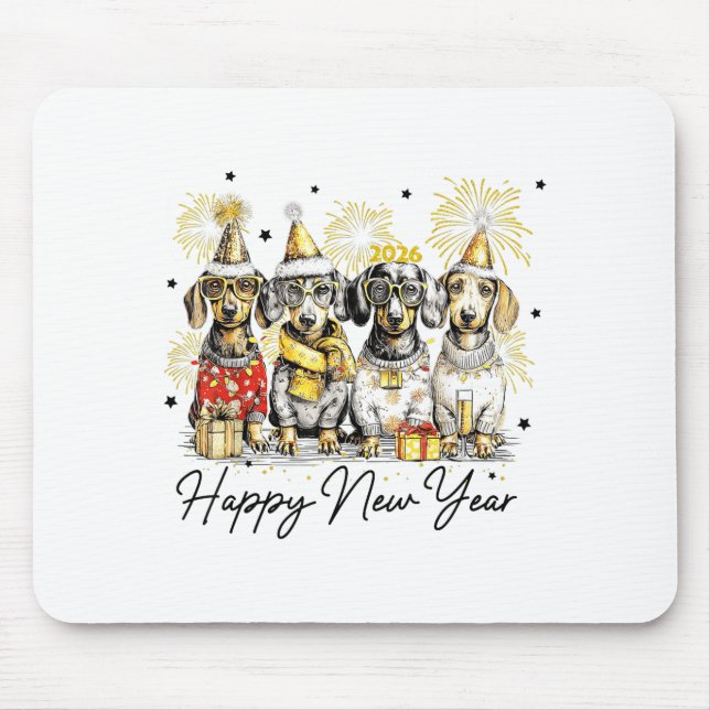 Happy New Year Dachshund Dog Lover 2026 New Year H Mouse Pad (Front)