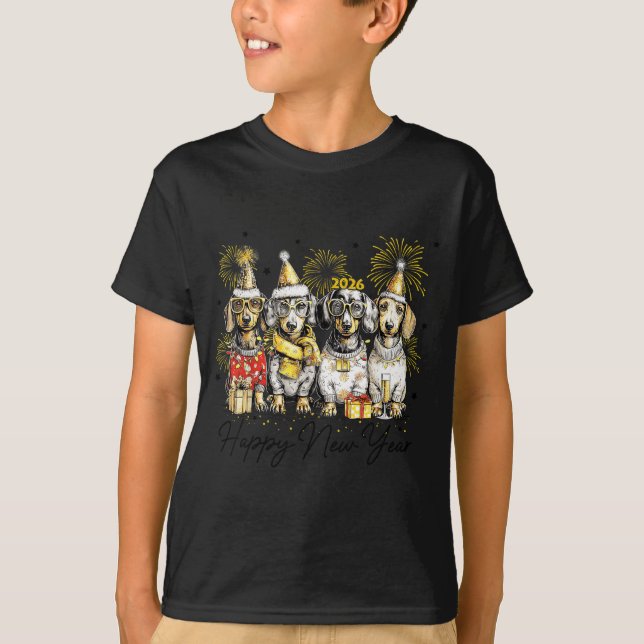 Happy New Year Dachshund Dog Lover 2026 New Year H T-Shirt (Front)