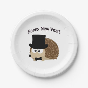 Happy New Year! Dapper Hedgehog Paper Plate