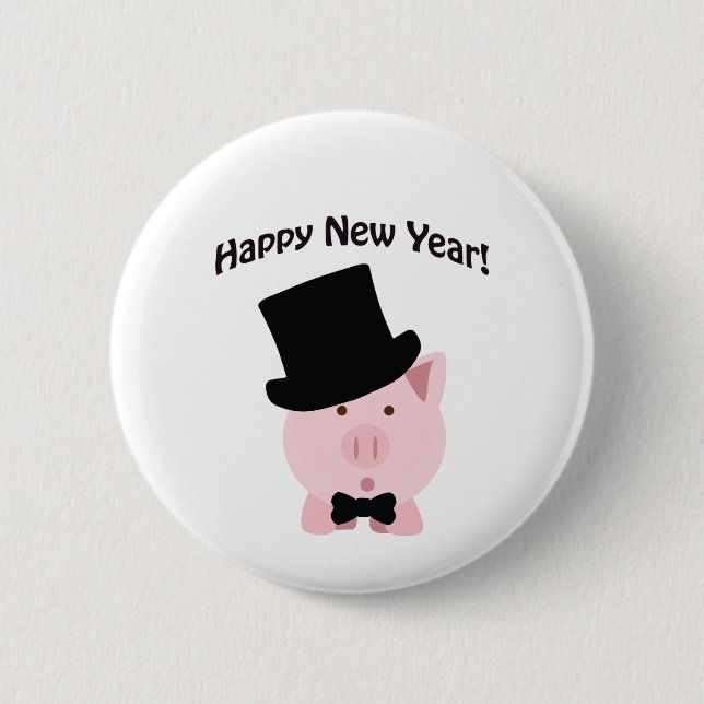 Happy New Year! Dapper Pig 6 Cm Round Badge (Front)