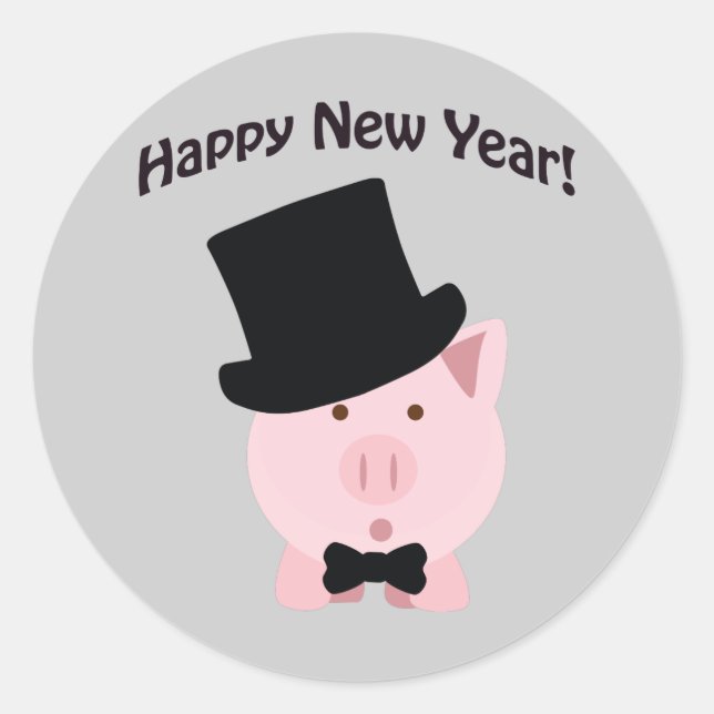 Happy New Year! Dapper Pig Classic Round Sticker (Front)