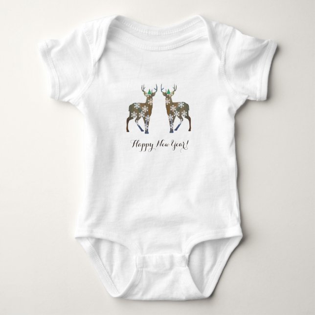 Happy New Year Deer Baby Bodysuit (Front)