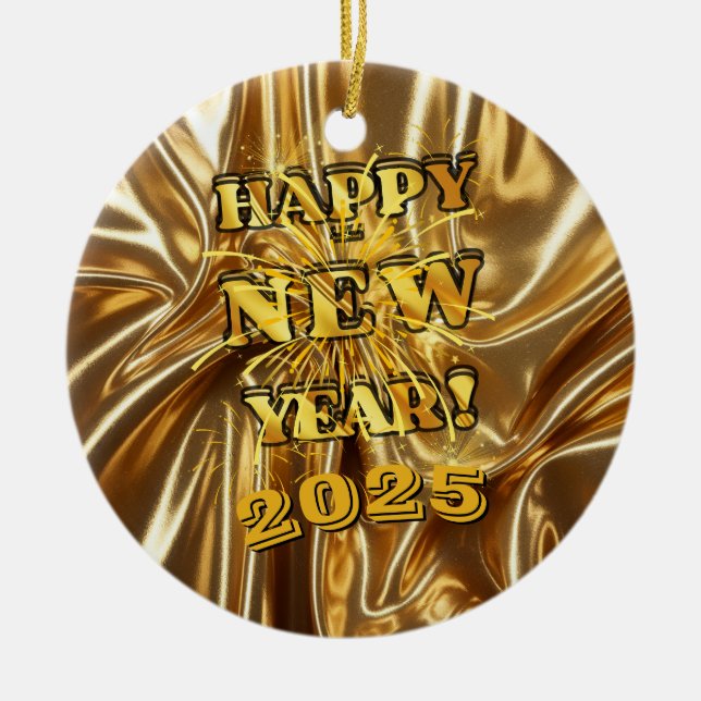 Happy New Year Design Ceramic Tree Decoration (Front)