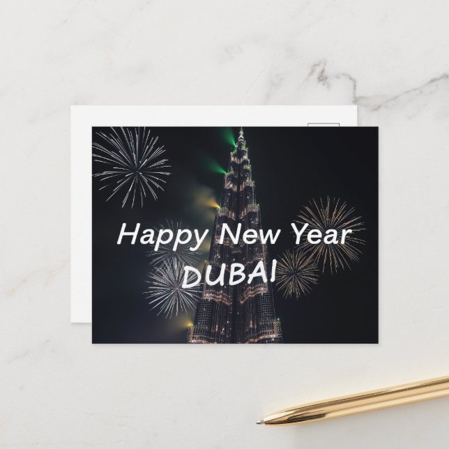 Happy New Year Dubai Fireworks Celebration Postcard (Front/Back In Situ)