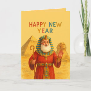 Happy New Year Egyptian Pharaoh Santa Funny art Card