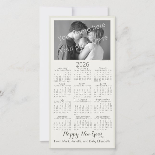 Happy New Year Elegant 2026 Calendar Your Photo Holiday Card (Front)