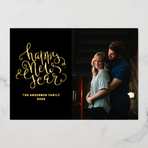 Happy New Year. Elegant black gold script photo