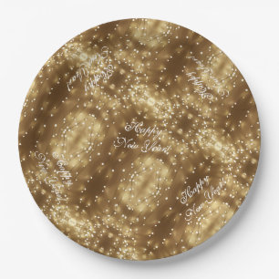 Happy New Year Elegant Festive String of Lights Paper Plate