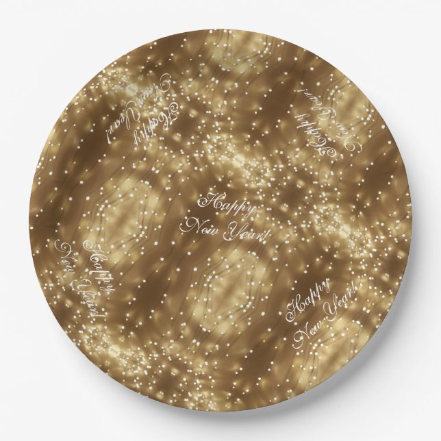 Happy New Year Elegant Festive String of Lights Paper Plate (Front)