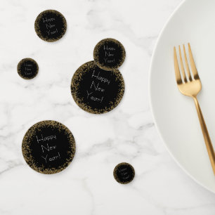 Happy New Year Elegant Gold and Black Confetti