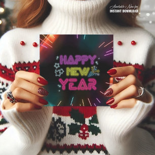 Happy new year elegant neon black CARD