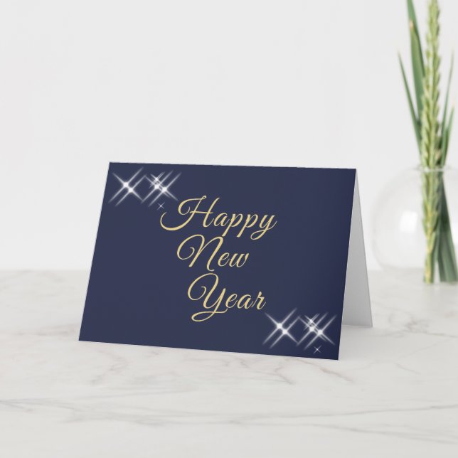 Happy New Year Elegant Sparkles Blue Holiday Card (Front)