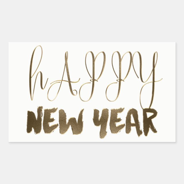 Happy New Year Elegant Text Gold Typography Rectangular Sticker (Front)