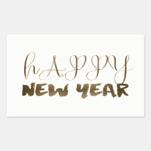 Happy New Year Elegant Text Gold Typography Rectangular Sticker