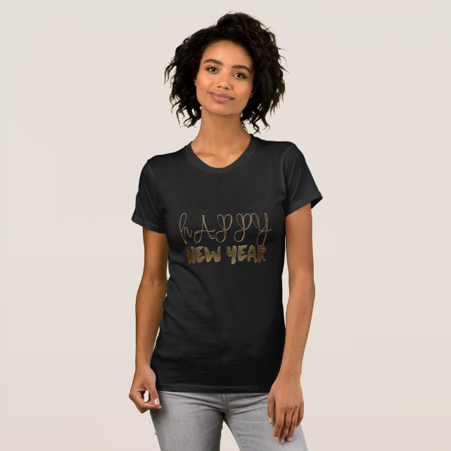 Happy New Year Elegant Text Gold Typography T-Shirt (Front Full)