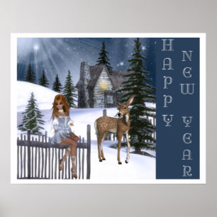 Happy New Year - Fairy & Deer Print