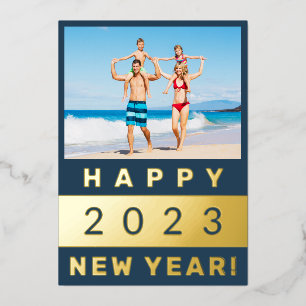 Happy New Year Family Photo in Blue and Gold