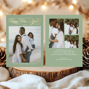 Happy New Year Family Sage Green 4 Photo Collage