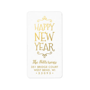 Happy New Year Faux Foil Holiday Return Address Label