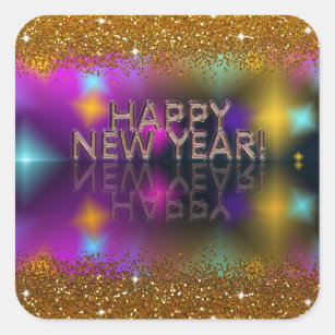 Happy New Year!   Faux Gold Glitter Square Sticker