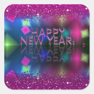 Happy New Year!   Faux Pink Glitter Square Sticker