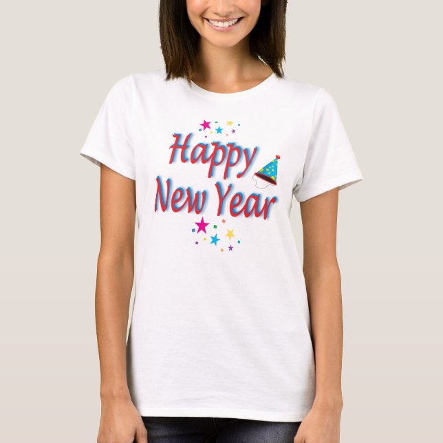 Happy New Year Festive Holiday Season Fab Budget T-Shirt (Front)