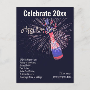 Happy New Year Firework Champagne Custom Postcard