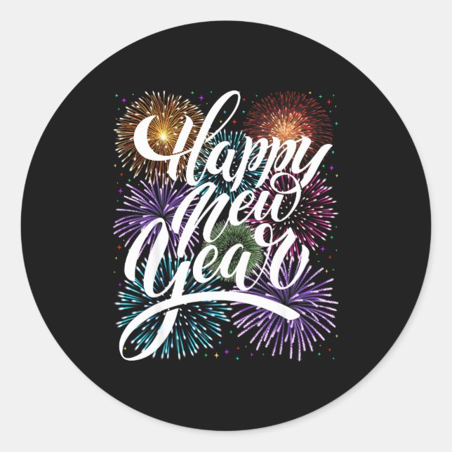 Happy New Year Firework Family Matching Men Women  Classic Round Sticker (Front)
