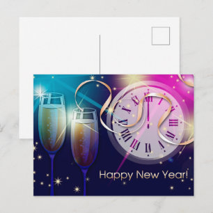Happy New Year. Fireworks and Champagne  Postcard