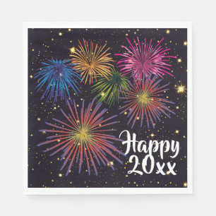 Happy New Year Fireworks and Stars Party Napkin