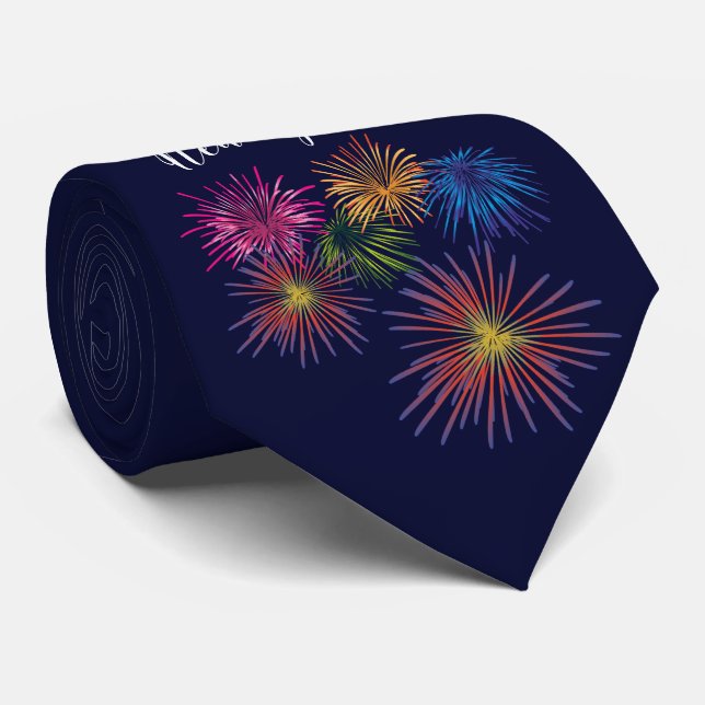 Happy New Year Fireworks Black Tie (Rolled)
