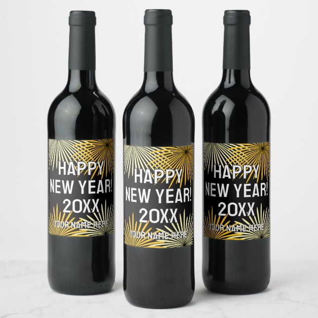 Happy New Year fireworks display custom Wine Label (Bottles)