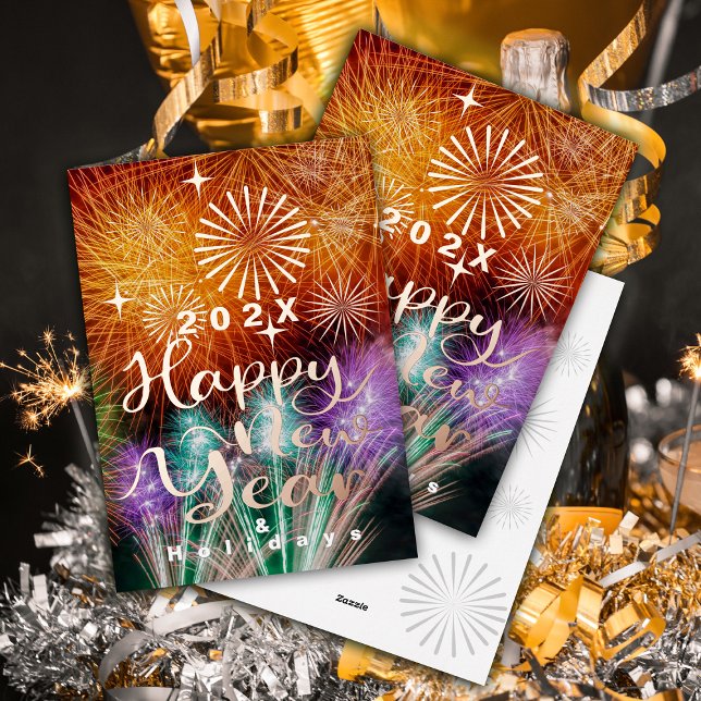 Happy New Year Fireworks Foil Holiday Card (Attractive Happy New Year Card .)