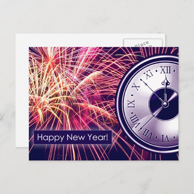Happy New Year. Fireworks  Holiday Postcard (Front/Back)