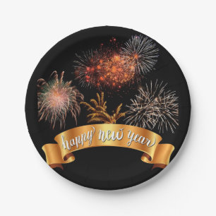 Happy New Year Fireworks Paper Plate