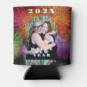 Happy New Year Fireworks Photo Can Cooler