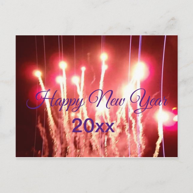 Happy New Year fireworks photo with year Postcard (Front)